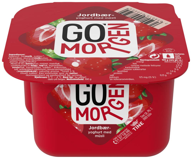 Go'Morgen Jordbæryoghurt og müsli